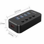 Orico SWU3-4A 4-Port High-speed USB 3.0 Split Control Hub With Power Adapter Support BC1.2 Charging