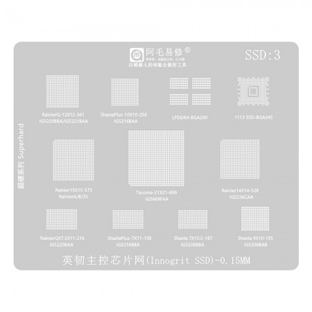 Amaoe SSD3 0.15mm Innogrit Main Control Chip BGA Reballing Stencil for Innogrit SSD
