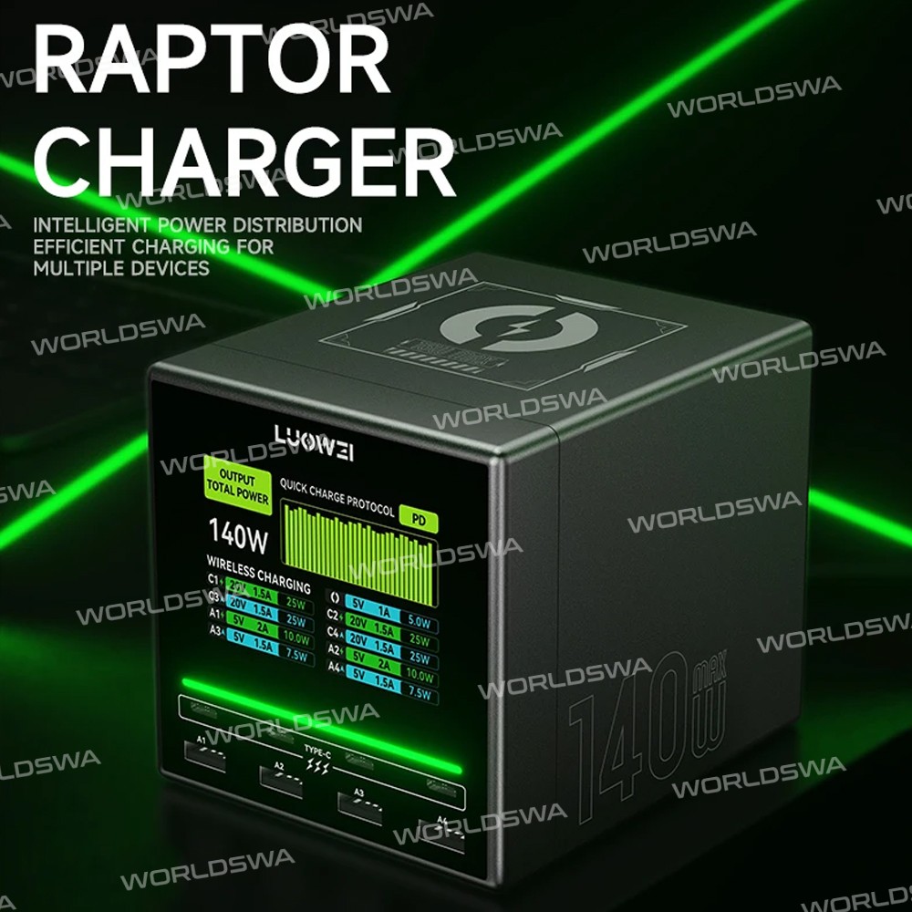 luowei lw-u1-140w-raptor-8-ports-usb-type-c-charger-station-with-wireless-charging-2