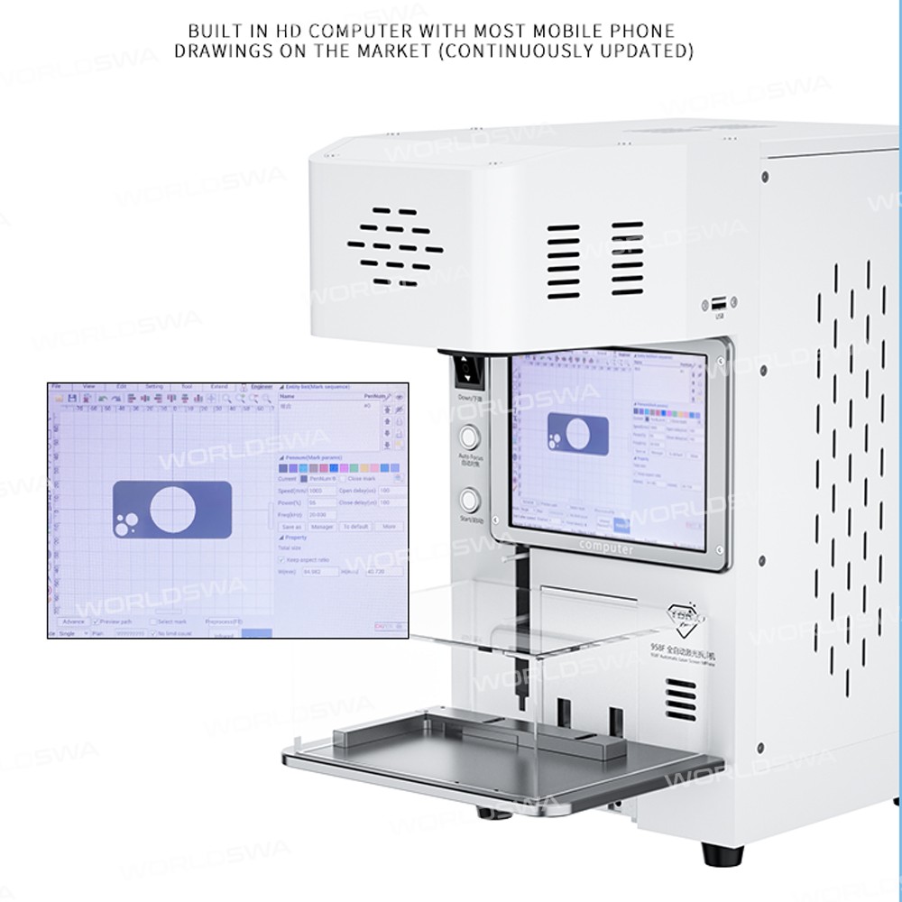 TBK-958F Mini Automatic High Precision 20W Laser Marking and Screen Removal Machine