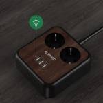 Orico Portable Home Wood Grain Double Sockets Power Strip with 3 USB Ports - EU Plug