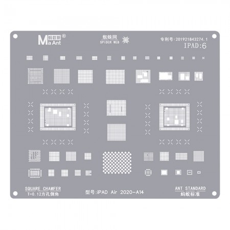 MaAnt iPad:6 0.12mm Square Chamfer BGA Reballing Stencil for iPad Air 2020-A14
