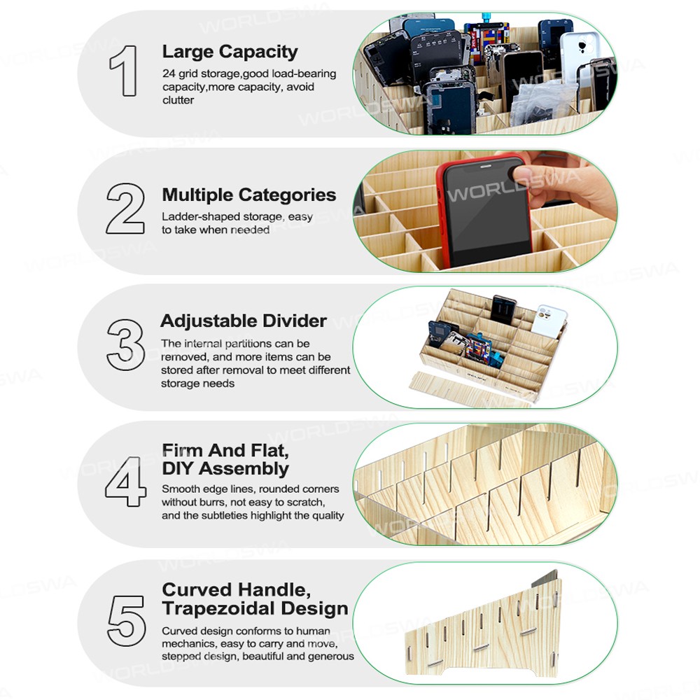 relife rl-001b-pro-24-grid-wooden-durable-multifunctional-mobile-phone-storage-management-box-5