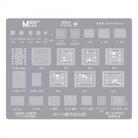 MaAnt WiFi / Baseband / CPU / NFC Comprehensive BGA Reballing Stencil for iPhone 7 to 14Pro Max