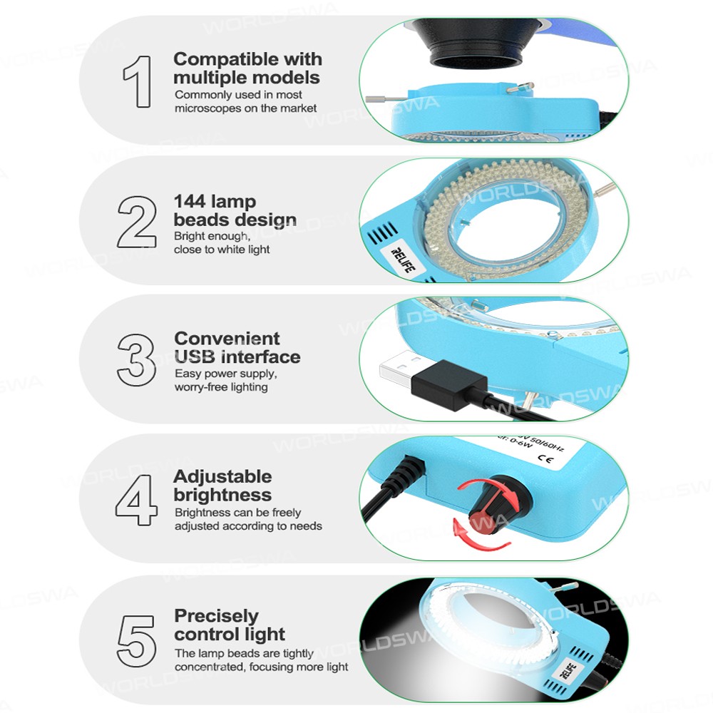 relife rl-033m-144-lamp-beads-high-brightness-adjustable-microscope-light-source-6