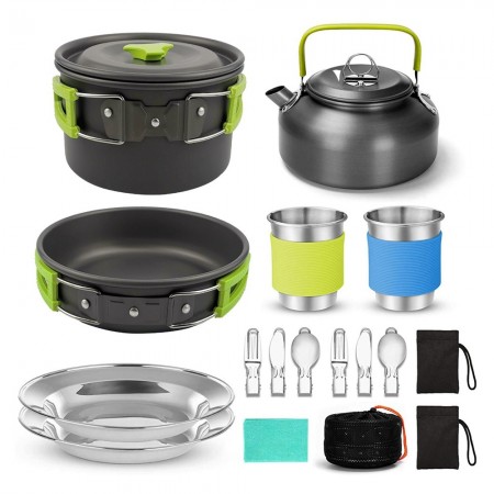 Camping Cookware Set All in One Compact Camp Cooking, Outdoor Cooking Equipment for 2 People Camping Hiking and Picnicsa