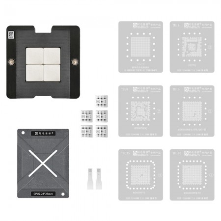 Amaoe Liquid Crystal Display Master Control 28x28mm CPU2 Hi3751 with ARBCV310HM00 / MT5507AENJ / MSD6A818QVA / MSD6A908WVM-WZ / MSD6586PYE Reballing Stencil Net and Fixture Plate Holder