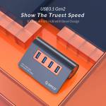 Orico M3H4-G2 Aluminum Alloy USB3.1 Gen2 10Gbps 4-port USB Hub Support OTG Function