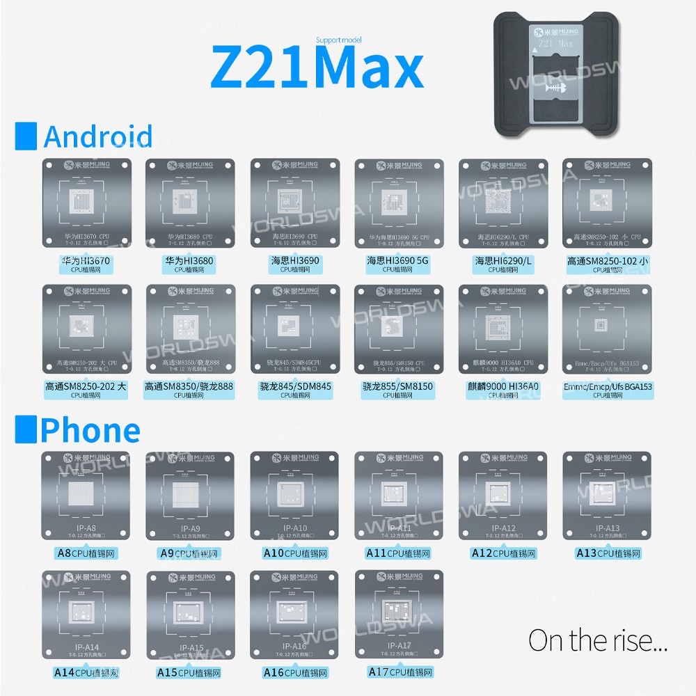 Mijing Z21 Max CPU Chip BGA Stencil Platform Set for iPhone A8-A17 / Hisilicon / Qualcomm Snapdragon