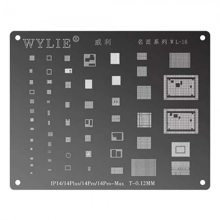 Wylie WL-16 Comprehensive BGA Reballing Stencil for iPhone 14 / 14 Plus / 14 Pro / 14 Pro Max