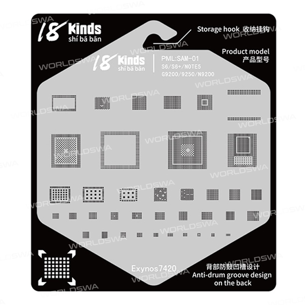 18 Kinds CPU BGA IC Reballing Stencil Kits for Samsung Phones