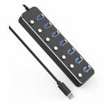 Aluminum Alloy 7 Ports USB 3.0 HUB With Separate Switch