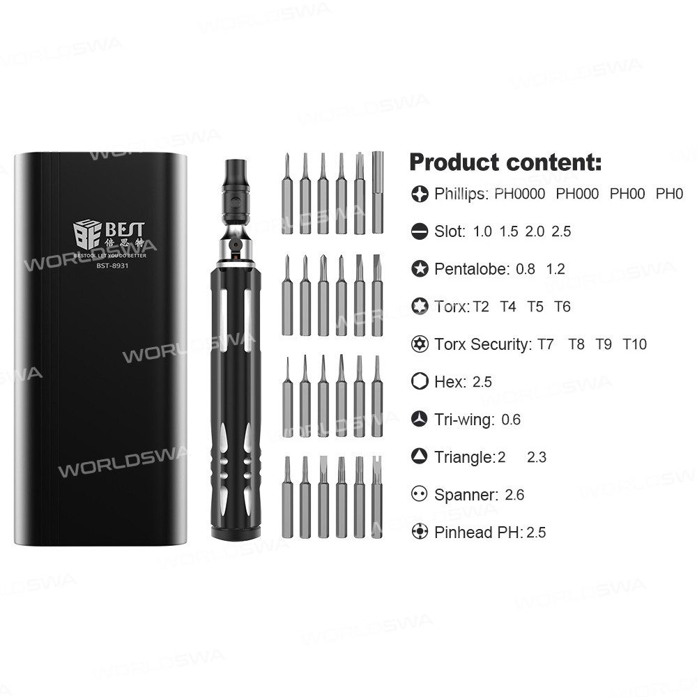 BST-8931 25-in-1 Precision Magnetic S2 Screwdriver Set for Phone/Watch/PC/Eyeglasses Repair