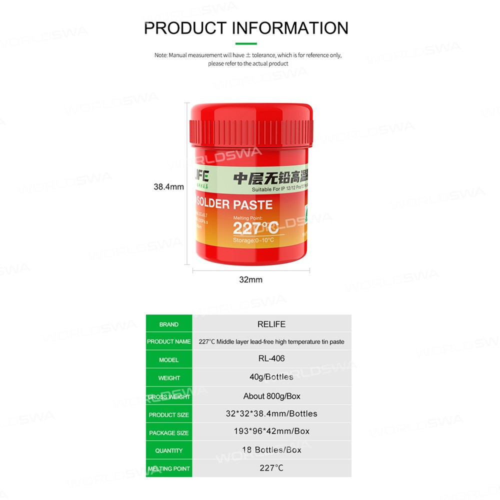Relife RL-406 227°C High-temperature Lead-free Solder Paste Middle Layer Tin Planting for iPhone12 /