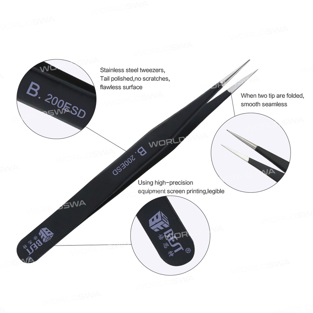 BST-200ESD Anti-static Precision Soldering Straight Tip Tweezers