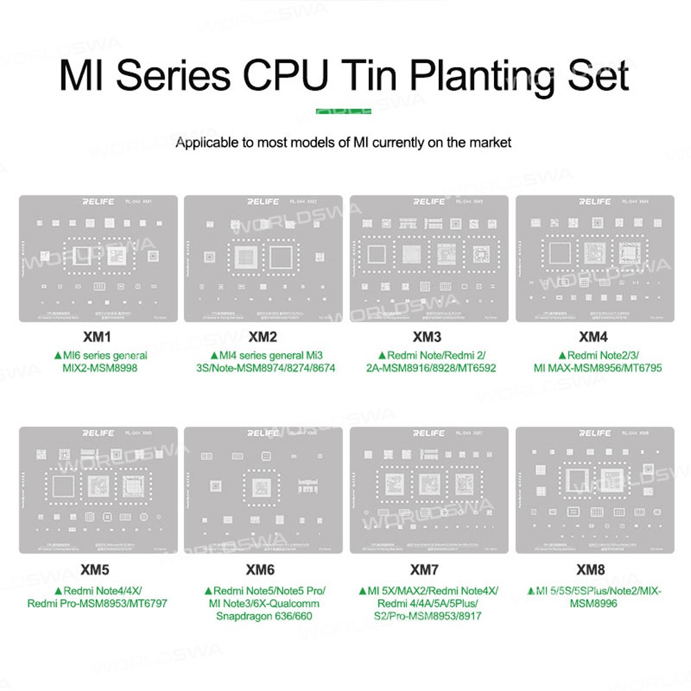 Relife RL-044 Xiaomi/Redmi Series CPU Tin Planting Steel Mesh Set for Xiaomi Model/Redmi Model