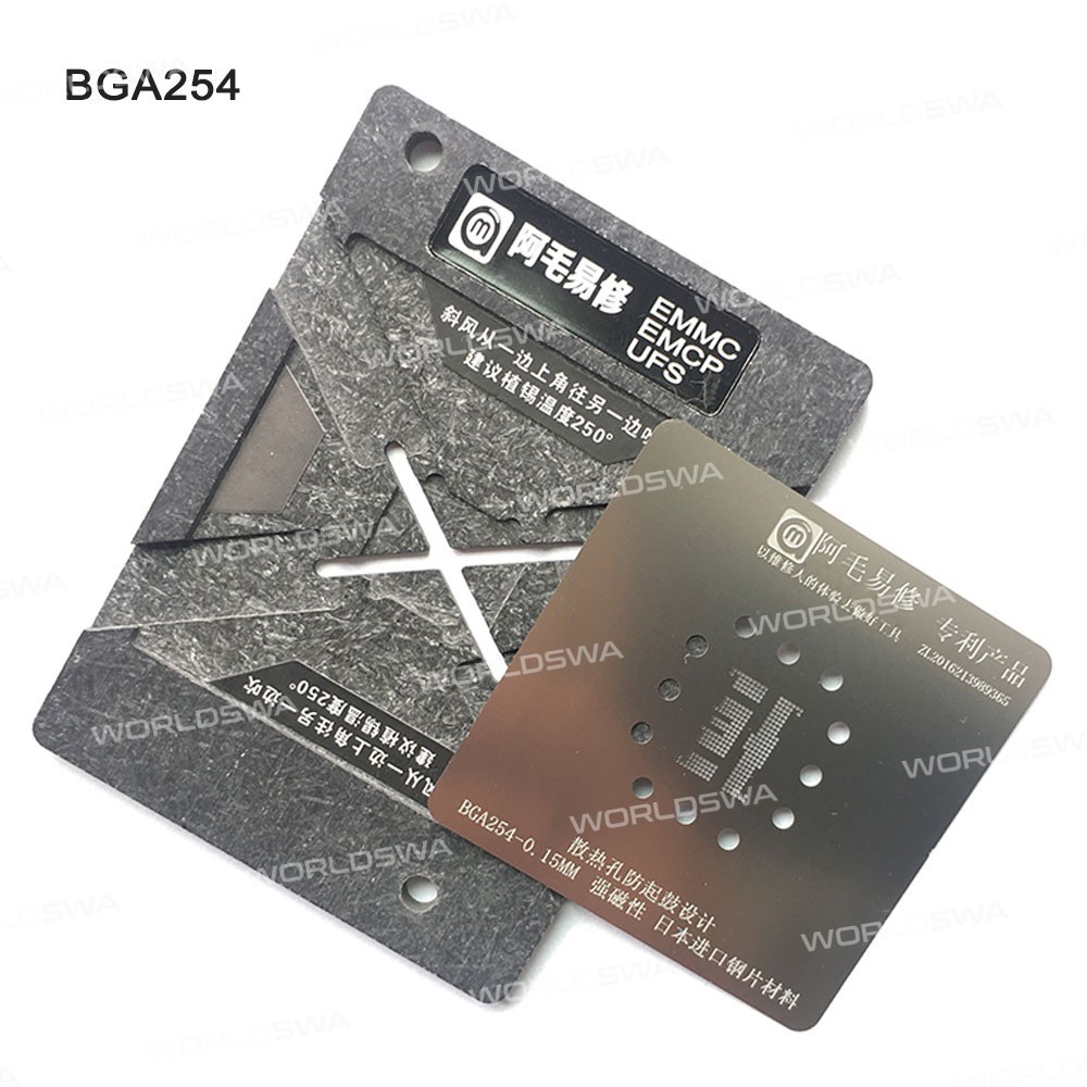 Amaoe 0.15MM EMMC EMCP UFS BGA153 BGA162 BGA169 BGA186 BGA221 BGA254 Reballing Stencil Plant Tin Ste