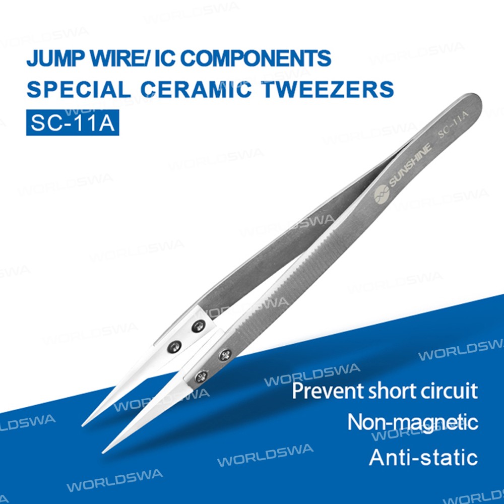 Sunshine SC-11A Non-Slip Anti-Static Ceramic Tweezers for Fly line IC Components Repair