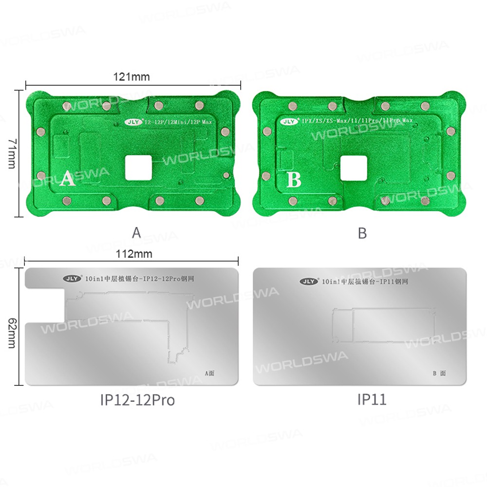 BEST 10-in-1 Motherboard middle layer BGA Planting Tin Template Platform Set for iPhone X to 13Pro M