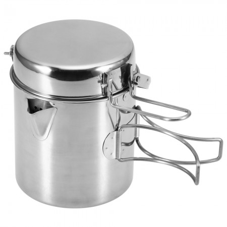 Stainless Steel Cooking Kettle with Foldable Handle Portable Outdoor Camping Backpacking Pot