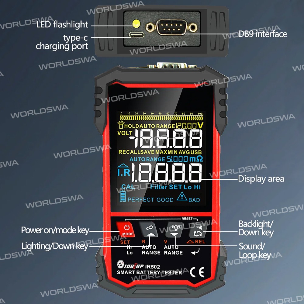 tooltop ir500-ir502-battery-internal-resistance-tester-for-lead-acid-nickel-cadmium-lithium-battery-