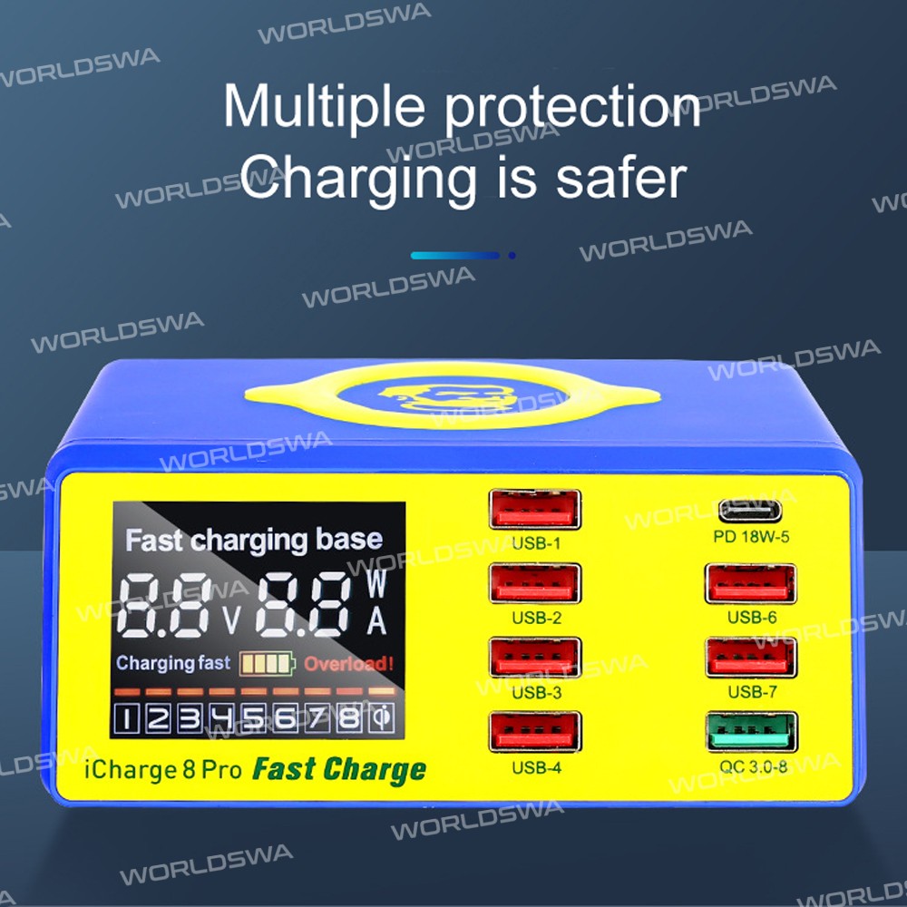Mechanic iCharge 8 Pro 8-Port QC 3.0 Wireless Intelligent Fast Charging Station with LCD Display