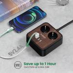 Orico Portable Home Wood Grain Double Sockets Power Strip with 3 USB Ports - EU Plug