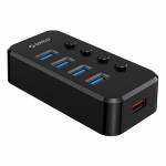 Orico SWU3-4A 4-Port High-speed USB 3.0 Split Control Hub With Power Adapter Support BC1.2 Charging