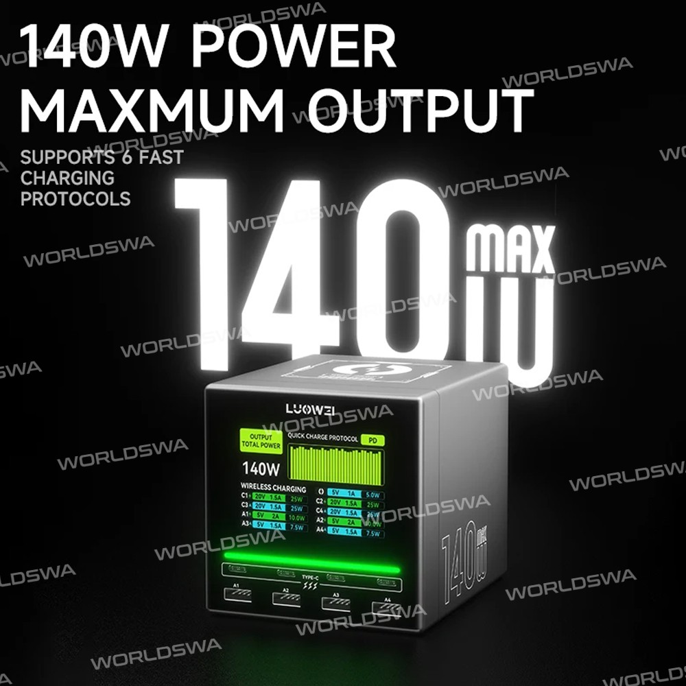 luowei lw-u1-140w-raptor-8-ports-usb-type-c-charger-station-with-wireless-charging-3