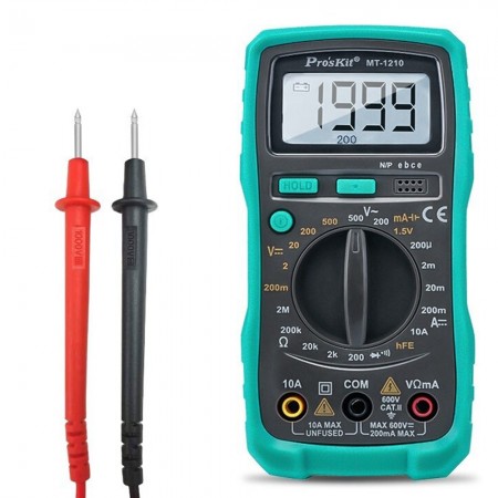 Pro'sKit MT-1210 3 1 / 2 Digital Multimeter, Manual Range, Compact with LED Back Light
