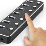 Aluminum Alloy 7 Ports USB 3.0 HUB With Separate Switch