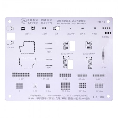 Mijing iPH-16 IC Face / Dot-matrix / Original Color / Infrared BGA Reballing Stencil for iPhone X to 12Pro Max