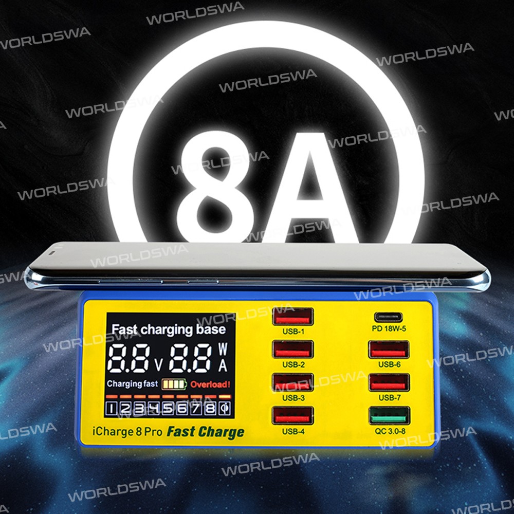 Mechanic iCharge 8 Pro 8-Port QC 3.0 Wireless Intelligent Fast Charging Station with LCD Display