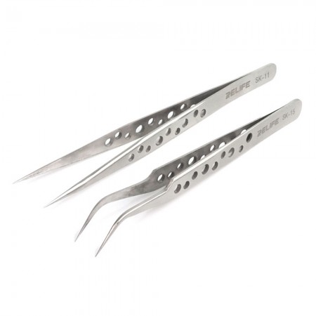 Relife SK-11 / SK-15 Stainless Precision Tweezers with Holes for Anti-static Mobile Phone Repair