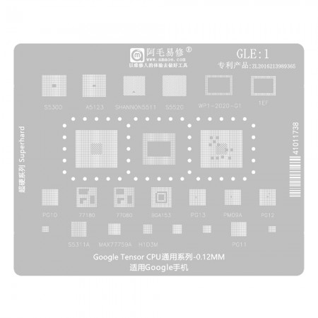 Amaoe GLE1 0.12mm Google Tensor CPU Universal Series BGA Reballing Stencil