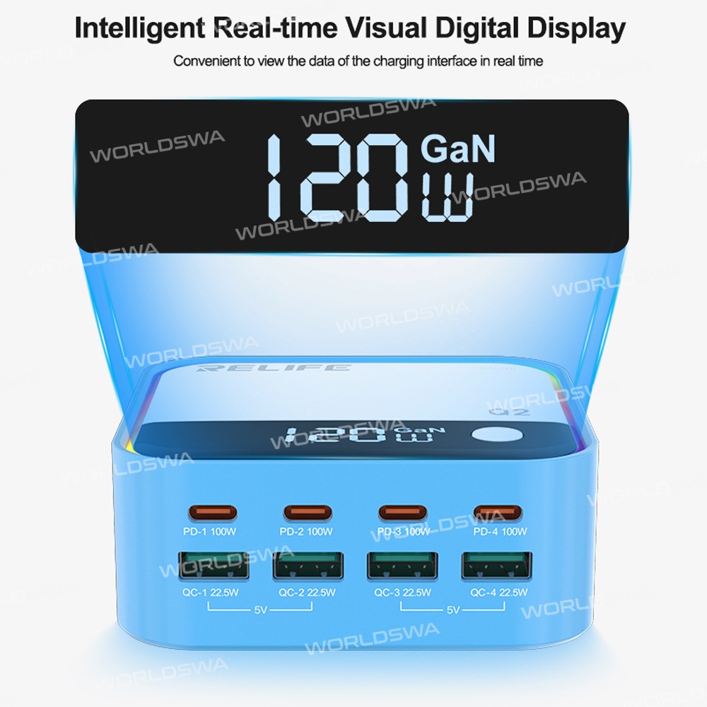 relife q2-120w-8-ports-desktop-charger-with-pd100w-charging-rgb-atmosphere-lighting-13