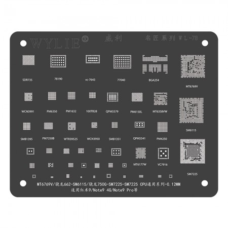 Wylie WL-78 CPU Black BGA Reballing Stencil for MT6769V Snapdragon 662 SM6115 750G SM7225