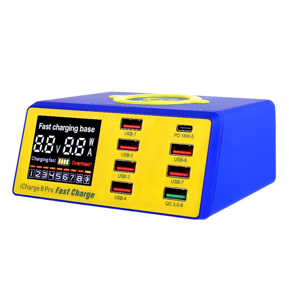 Mechanic iCharge 8 Pro 8-Port QC 3.0 Wireless Intelligent Fast Charging Station with LCD Display