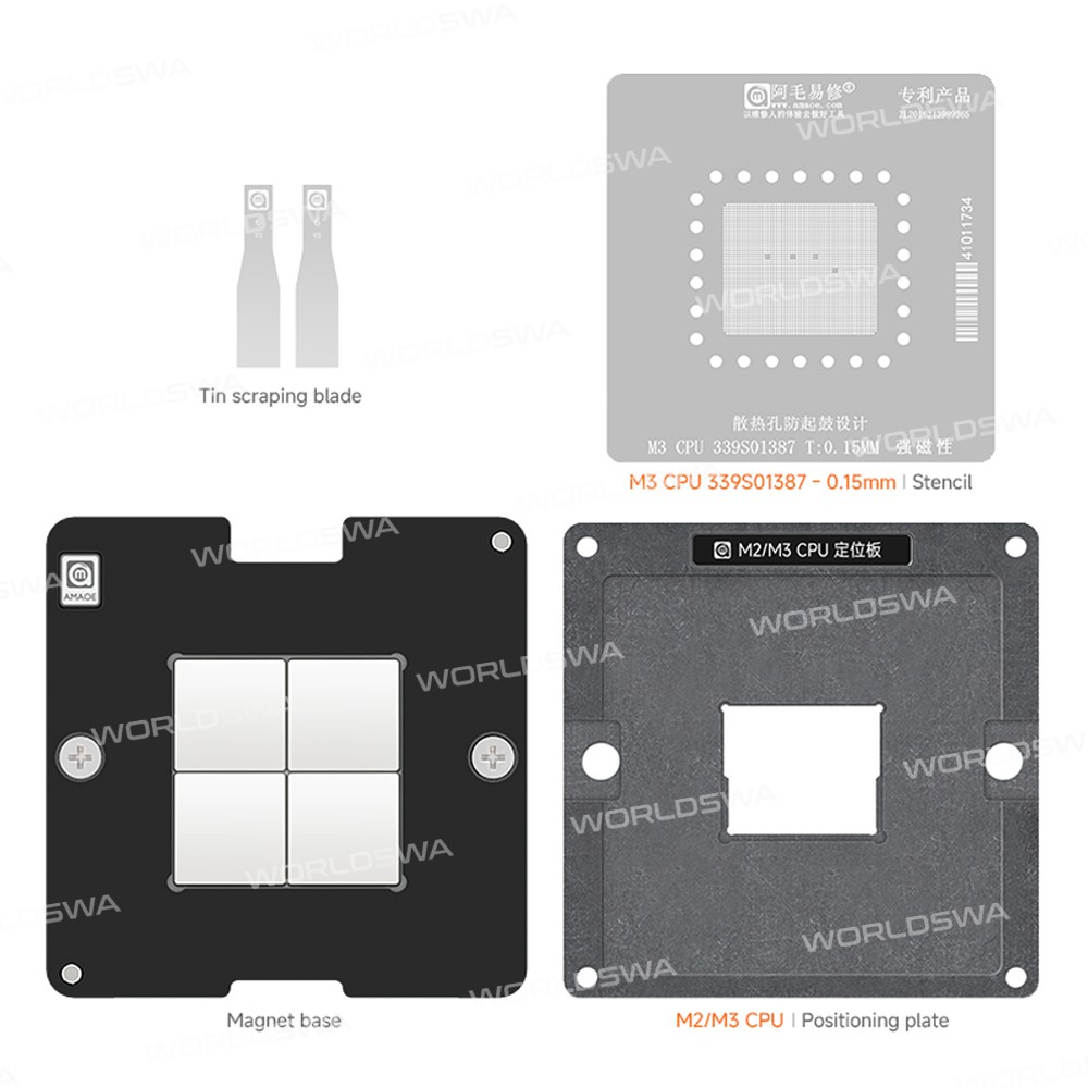 amaoe 015mm-cpu-bga-reballing-stencil-platform-set-for-apple-m3-cpu-339s01387-5