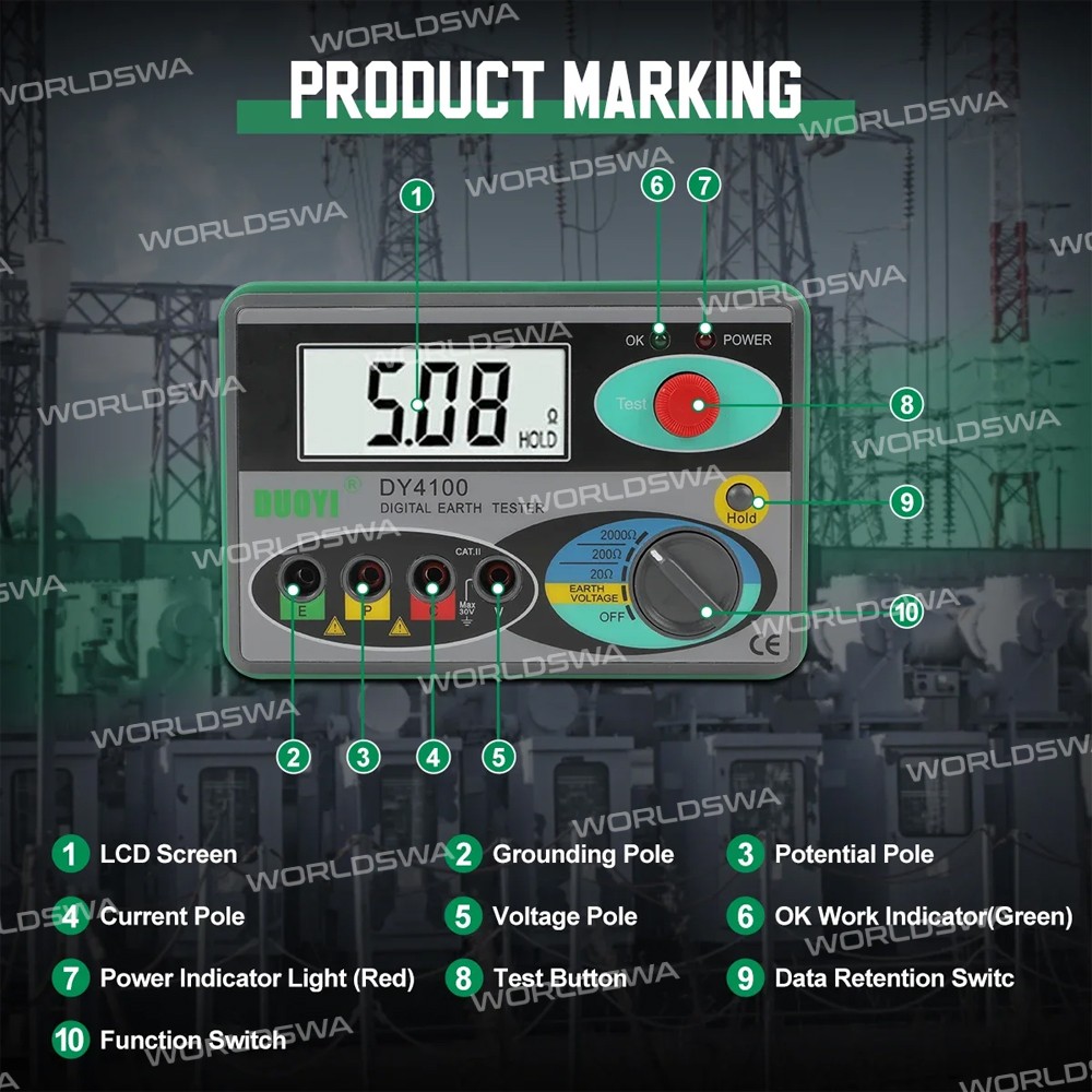 duoyi dy4100-0-2000-digital-earth-ground-resistance-meg-ohmmeter-7