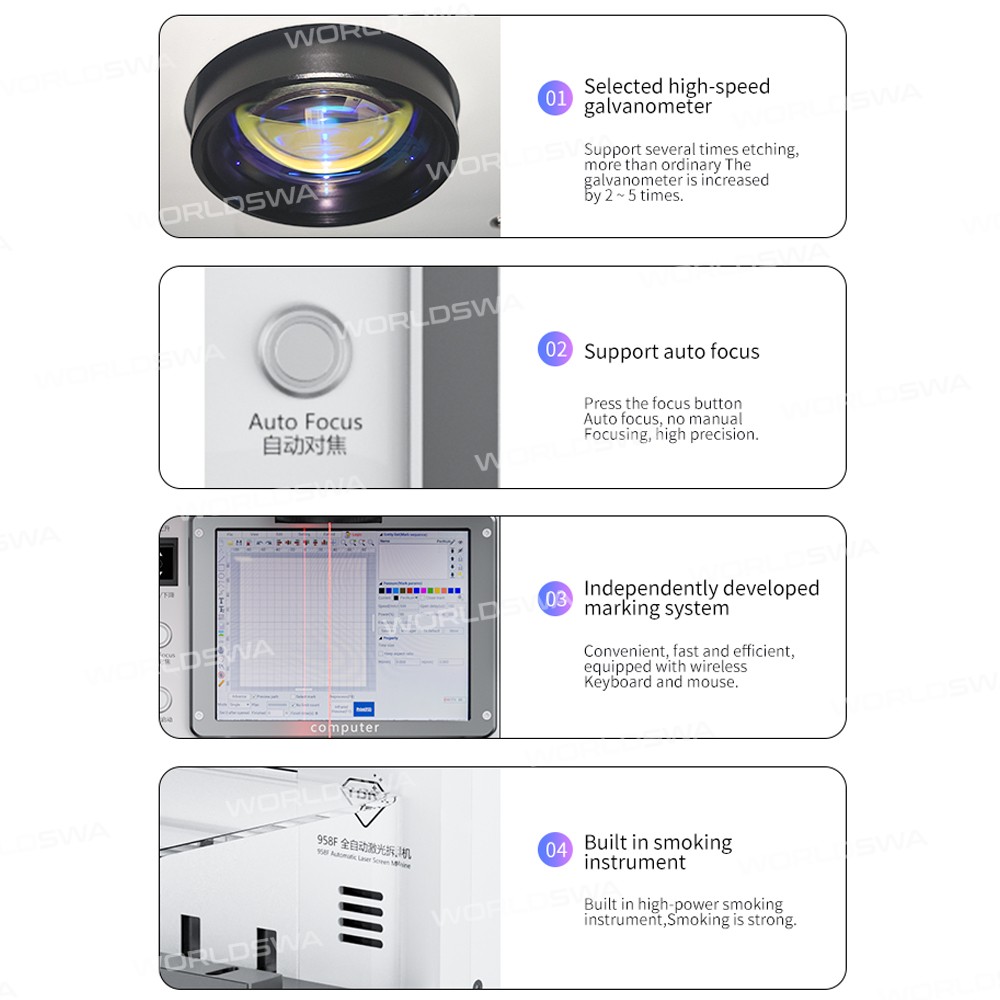 TBK-958F Mini Automatic High Precision 20W Laser Marking and Screen Removal Machine