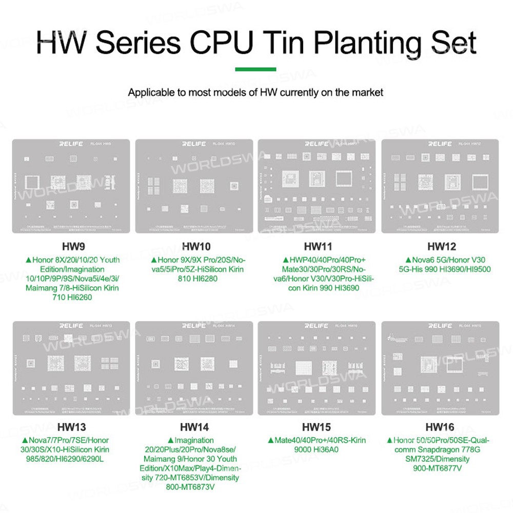 Relife RL-044 Huawei Mobile Series CPU Tin Planting Steel Mesh Set for Huawei Model / Honor Model
