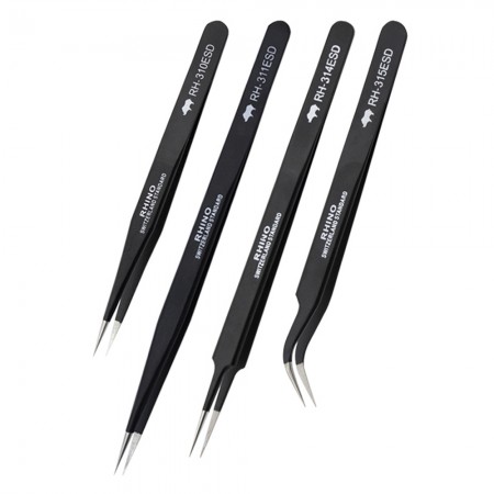 RHINO Tools ESD Anti-static High-precision Super Hard Long Style Tweezers 4-Piece Set