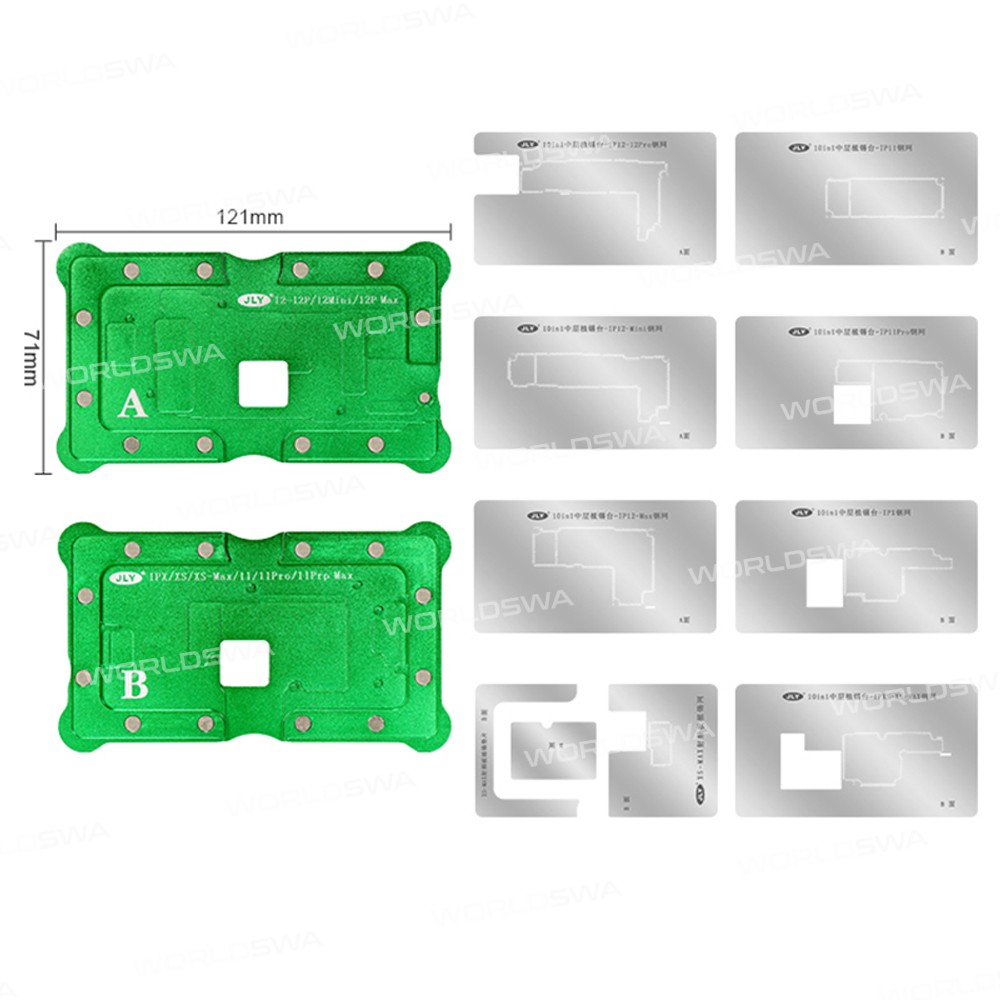 BEST 10-in-1 Motherboard middle layer BGA Planting Tin Template Platform Set for iPhone X to 13Pro M