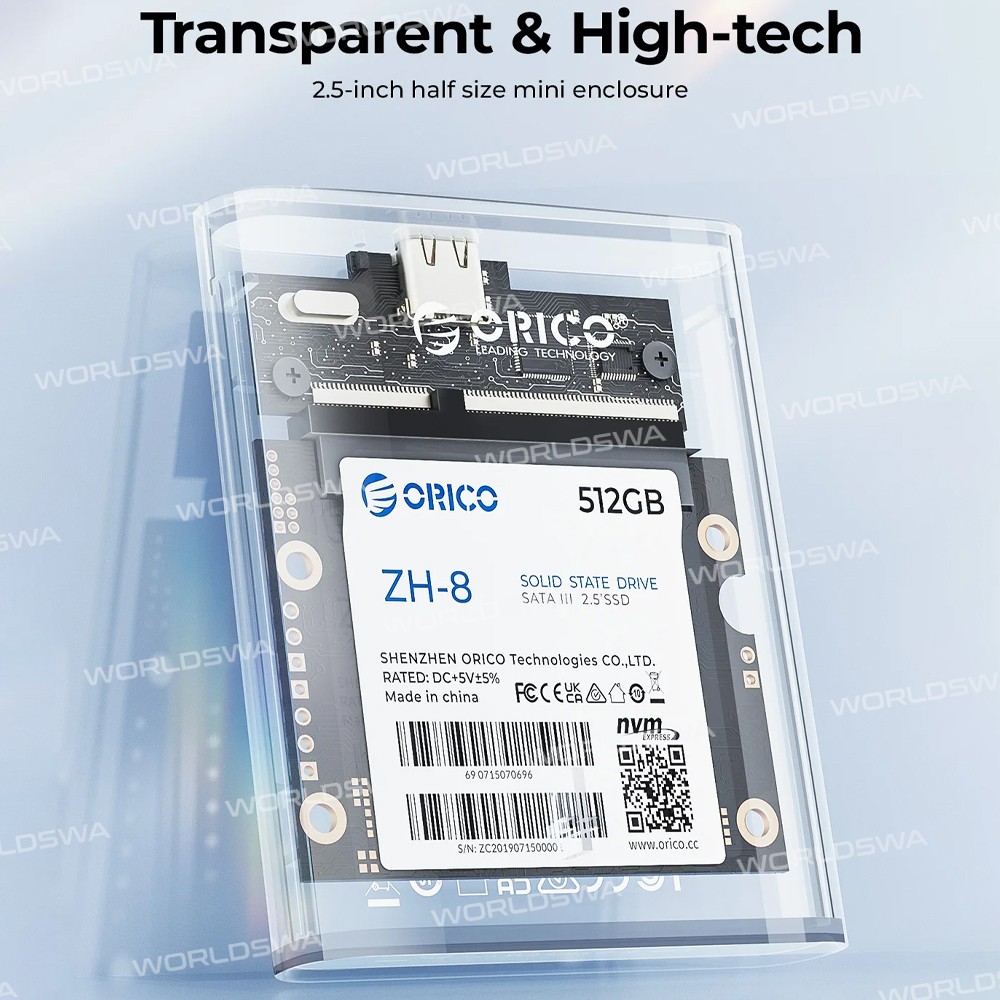 orico tc8-25-25-inch-half-size-type-c-5gbps-transparent-hard-drive-enclosure-support-auto-sleep-4
