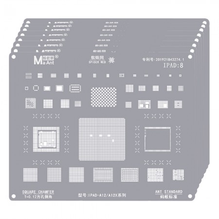 MaAnt iPad Series 8-in-1 0.12mm Square Chamfer BGA Reballing Stencil Set for iPad
