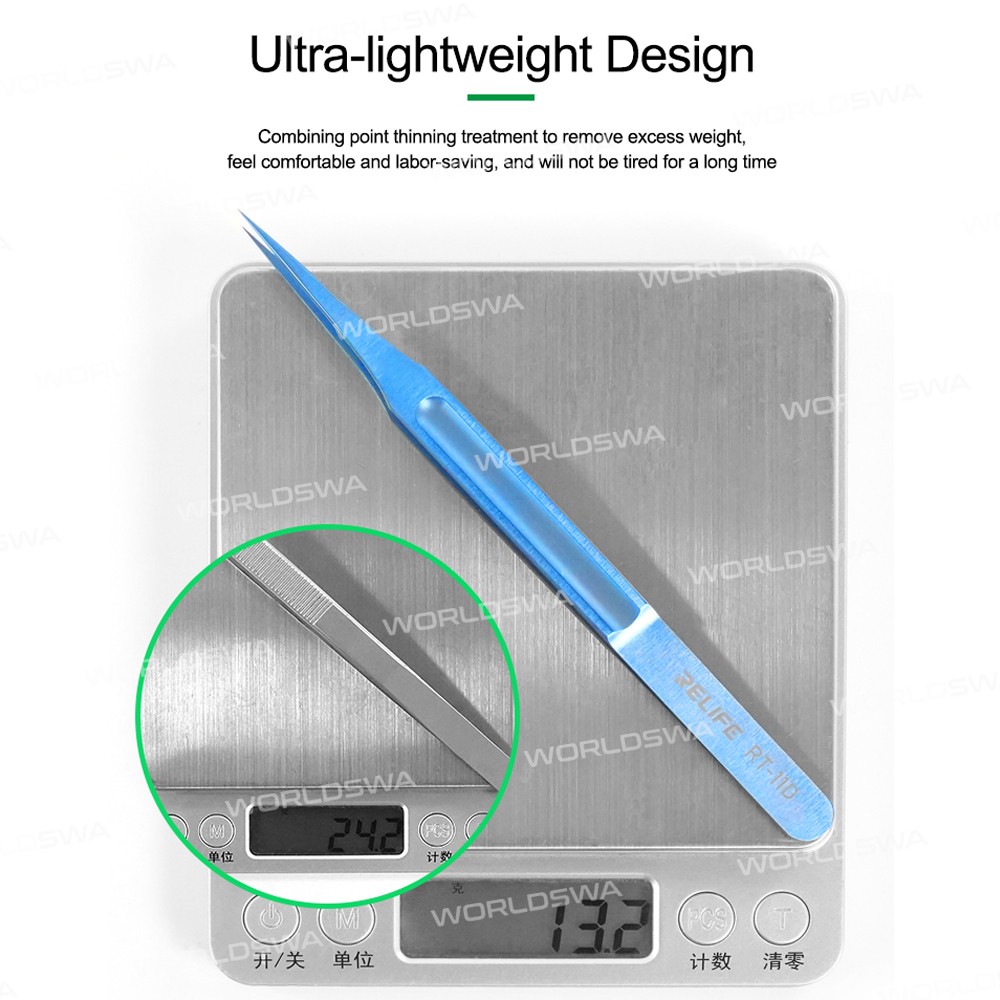 Relife RT-11D/RT-15D Ultra Lightweight High Precision No-Magnetic Titanium Alloy Tweezers