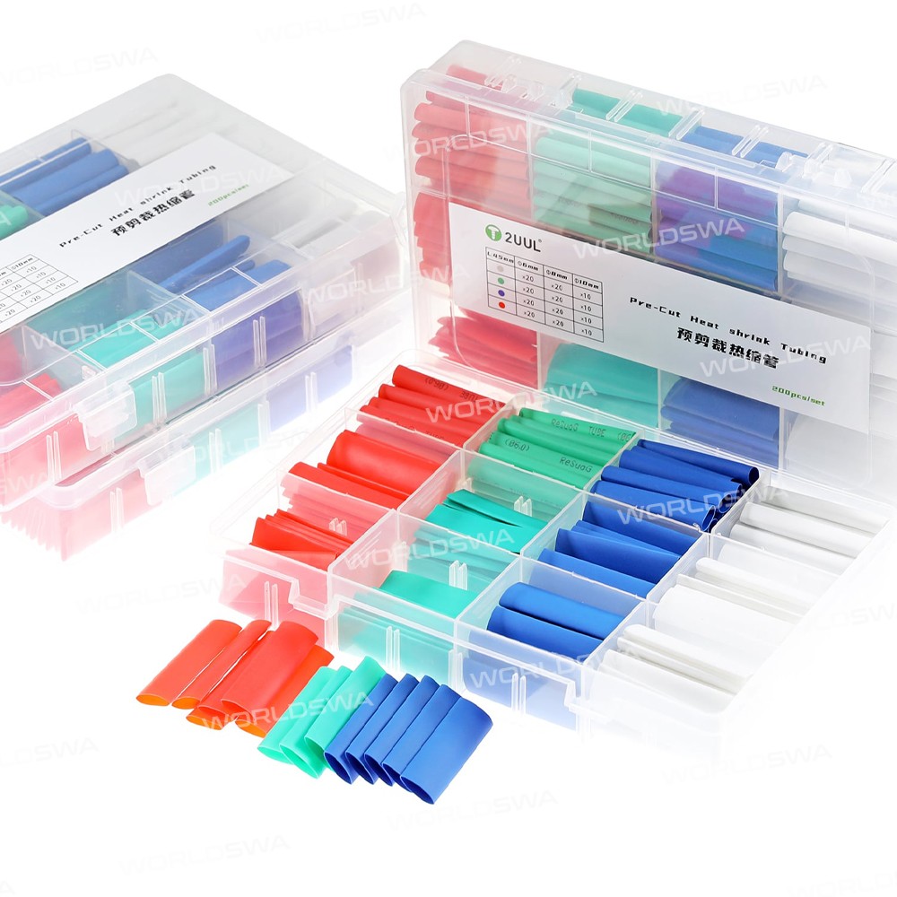 2UUL Multiple Specifications Polyolefin Pre-cut Heat Shrink Tubing - 200Pcs