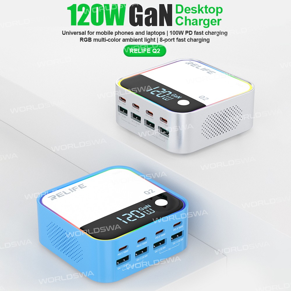 relife q2-120w-8-ports-desktop-charger-with-pd100w-charging-rgb-atmosphere-lighting-6