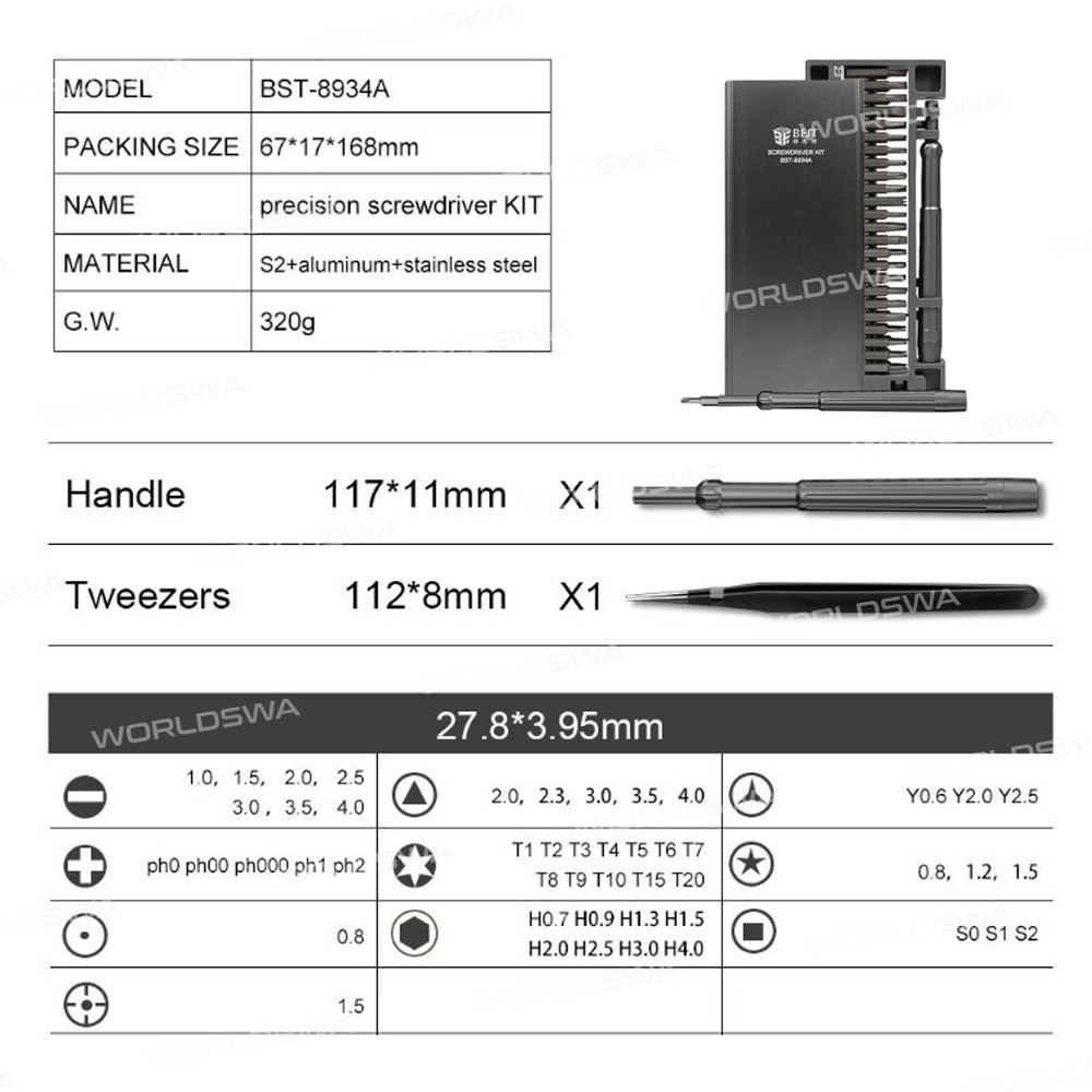 BST-8934A 50-in-1 High-precision Precision Magnetic S2 Screwdriver Set for Phone / Watch / PC Repair